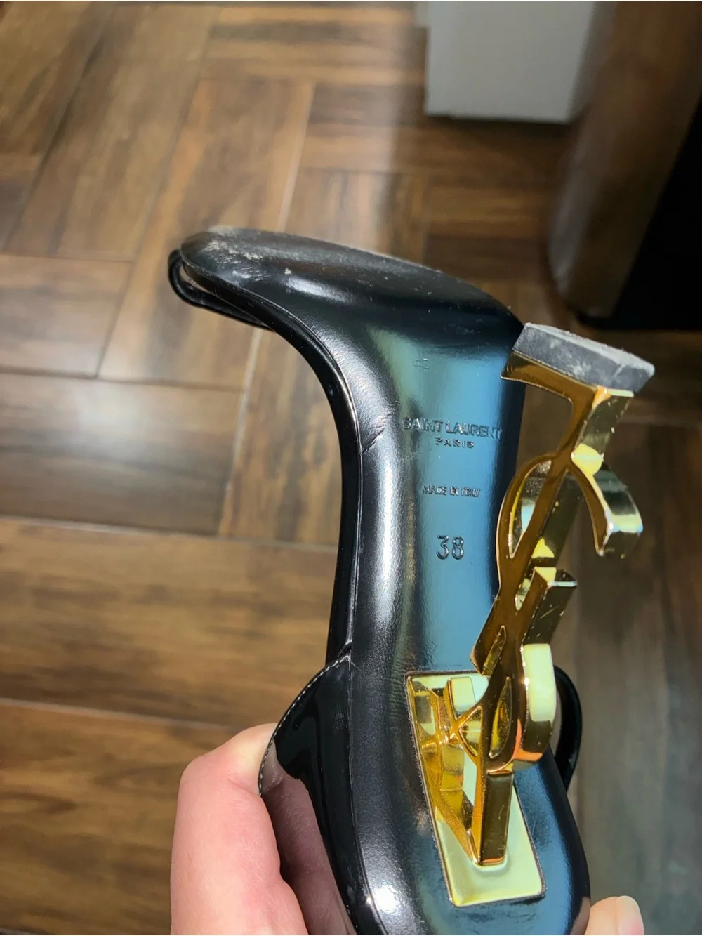 Saint Laurent Black and Gold Tribute Heel Sandal - Picture 4 of 5